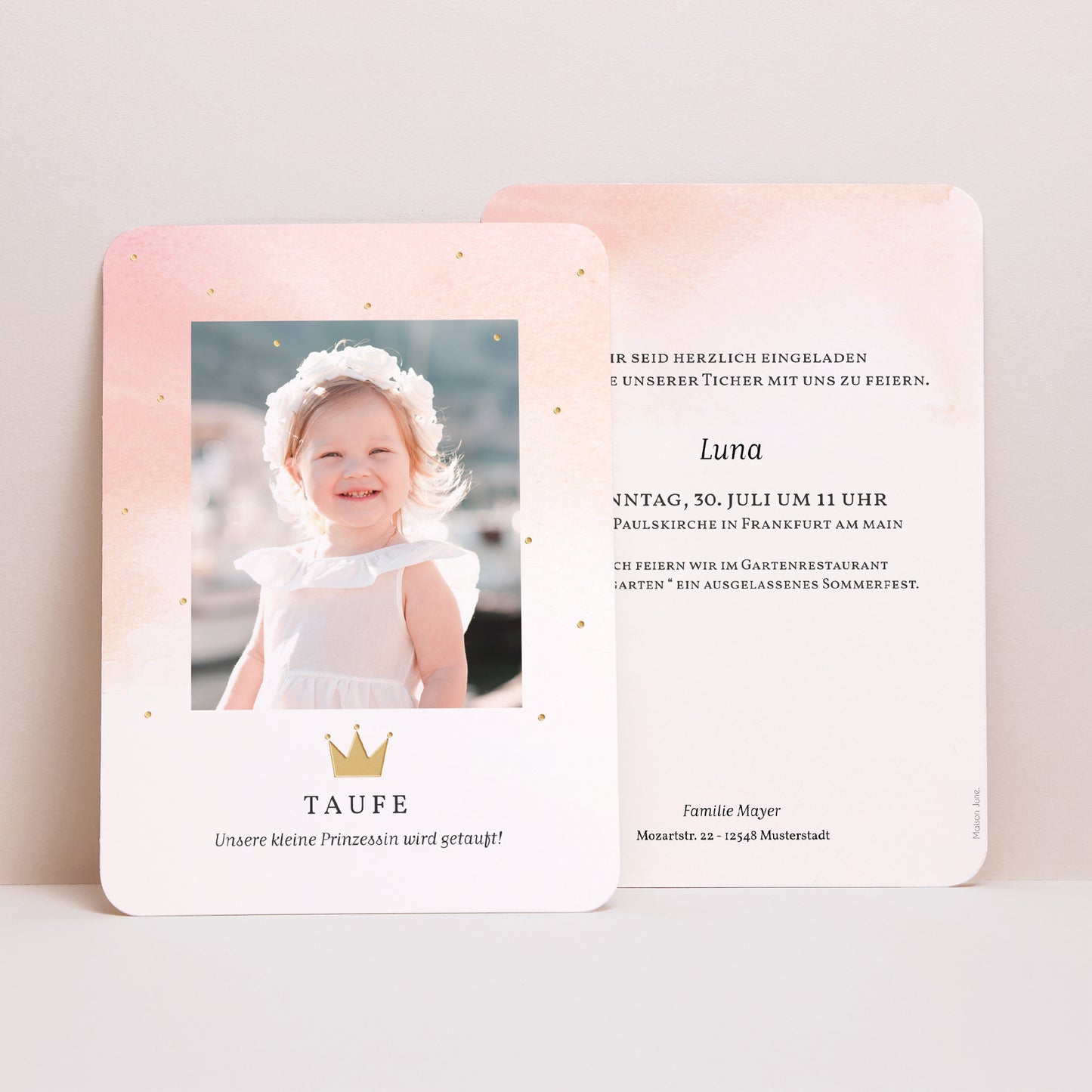 Taufeinladung Porträt, abgerundete Kanten Prinzessin foto N° 1