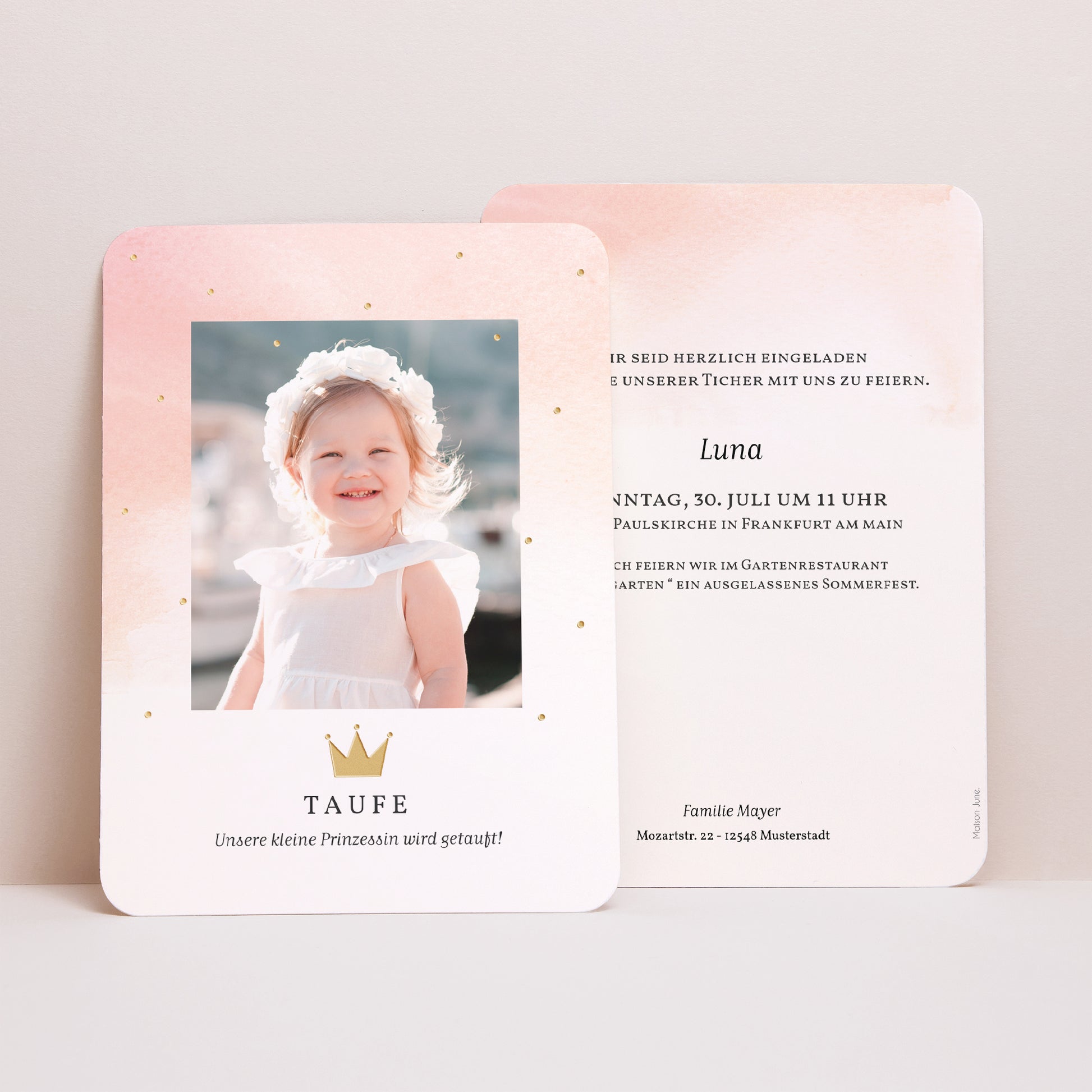 Taufeinladung Porträt, abgerundete Kanten Prinzessin foto N° 1