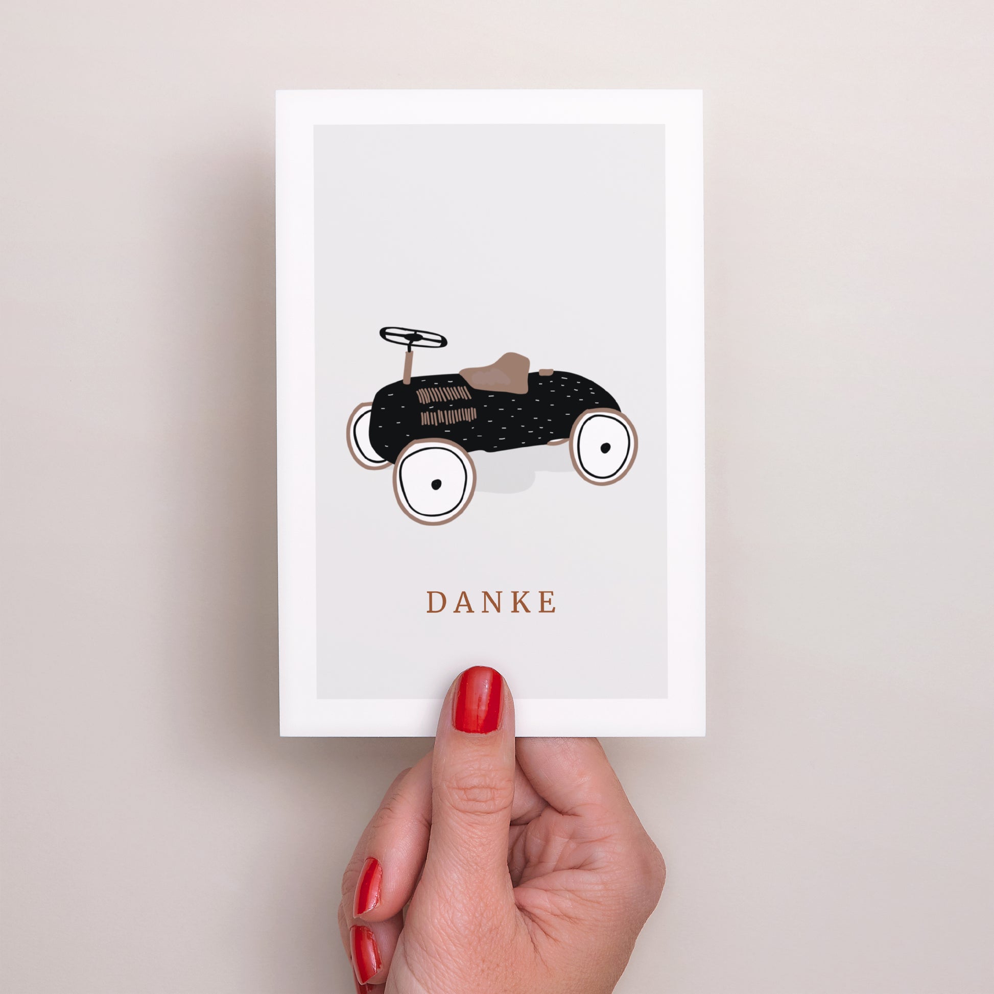 Dankeskarte Geburt PortraitPorträt Tretauto foto N° 2