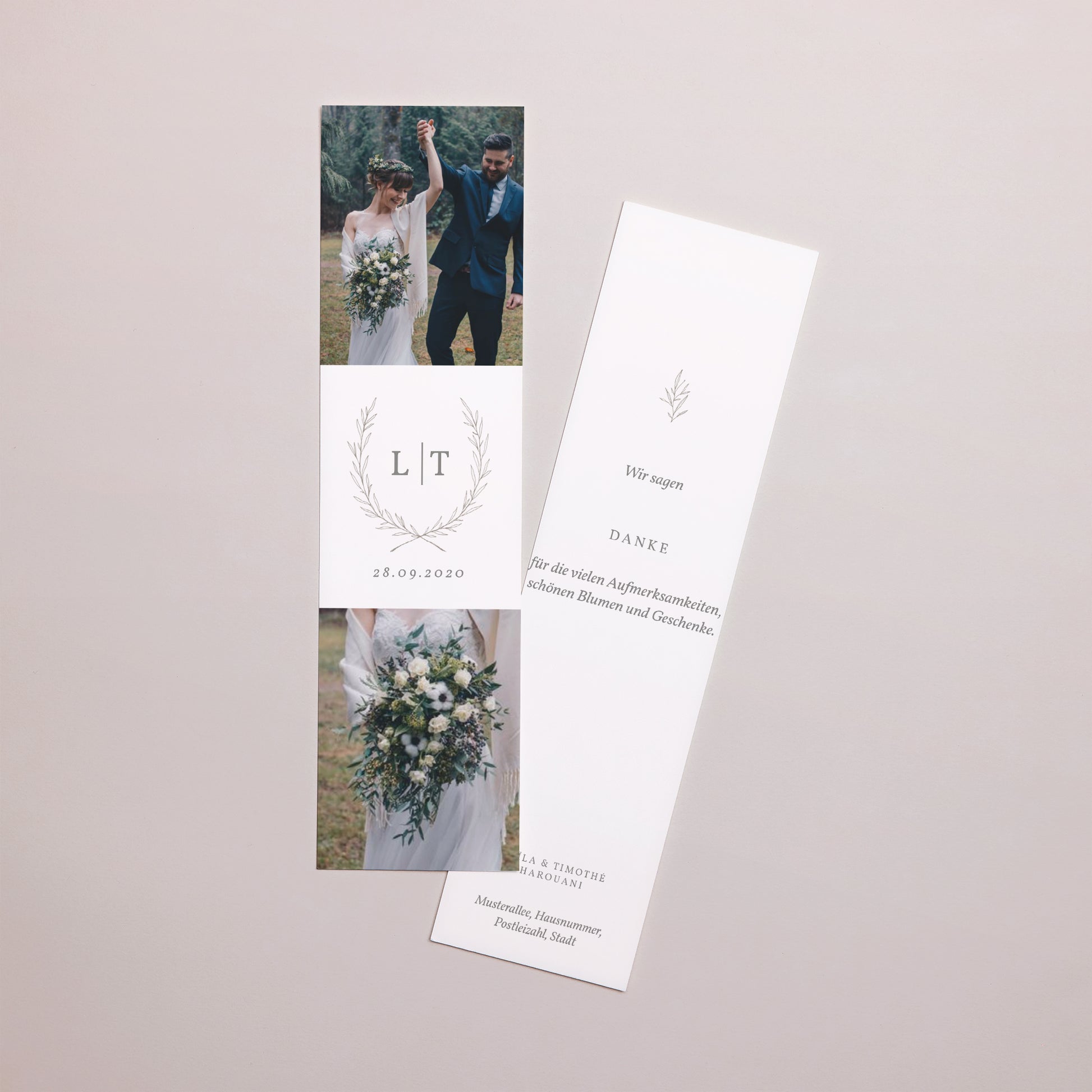 Dankeskarte Hochzeit Lesezeichen Kinfolk floral foto N° 1
