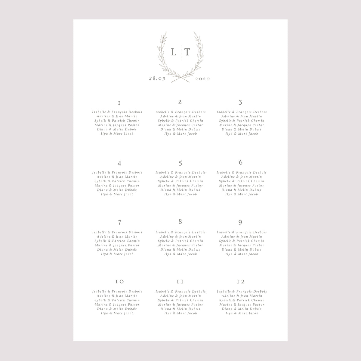 Sitzplan Hochzeit Porträt 60 x 90 cm Kinfolk floral foto N° 2