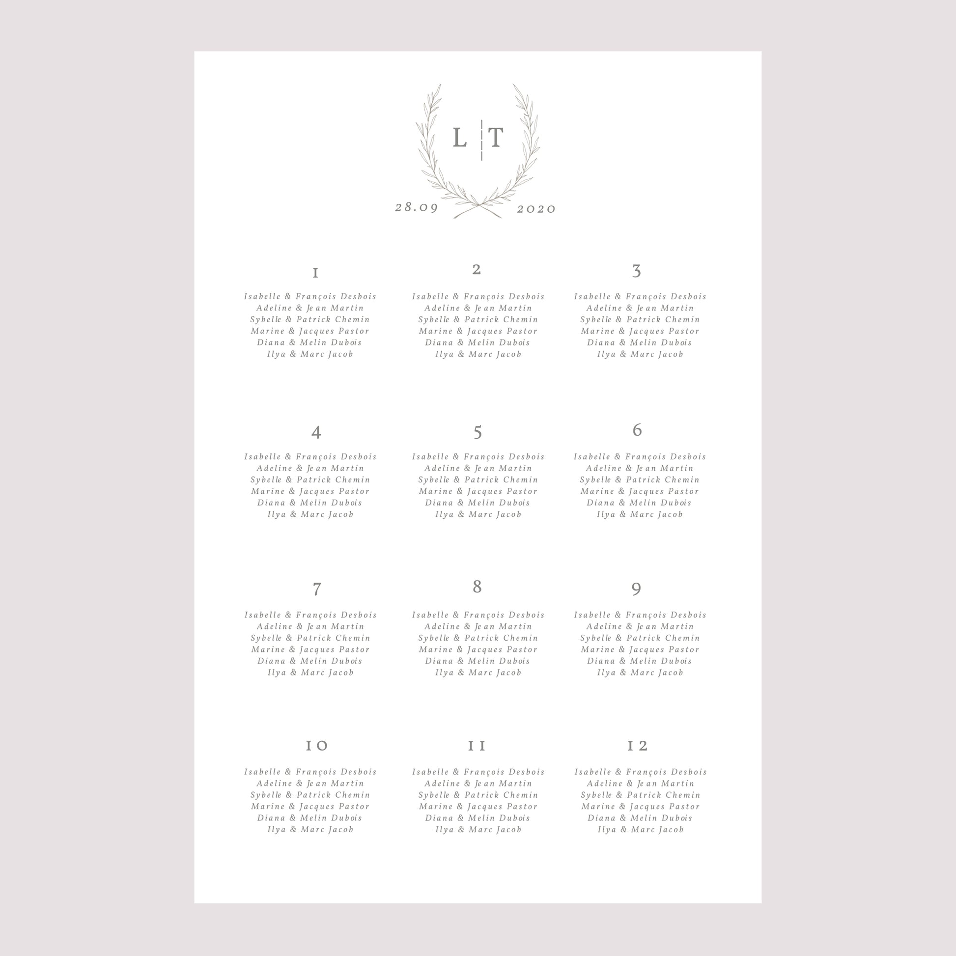 Sitzplan Hochzeit Porträt 60 x 90 cm Kinfolk floral foto N° 2