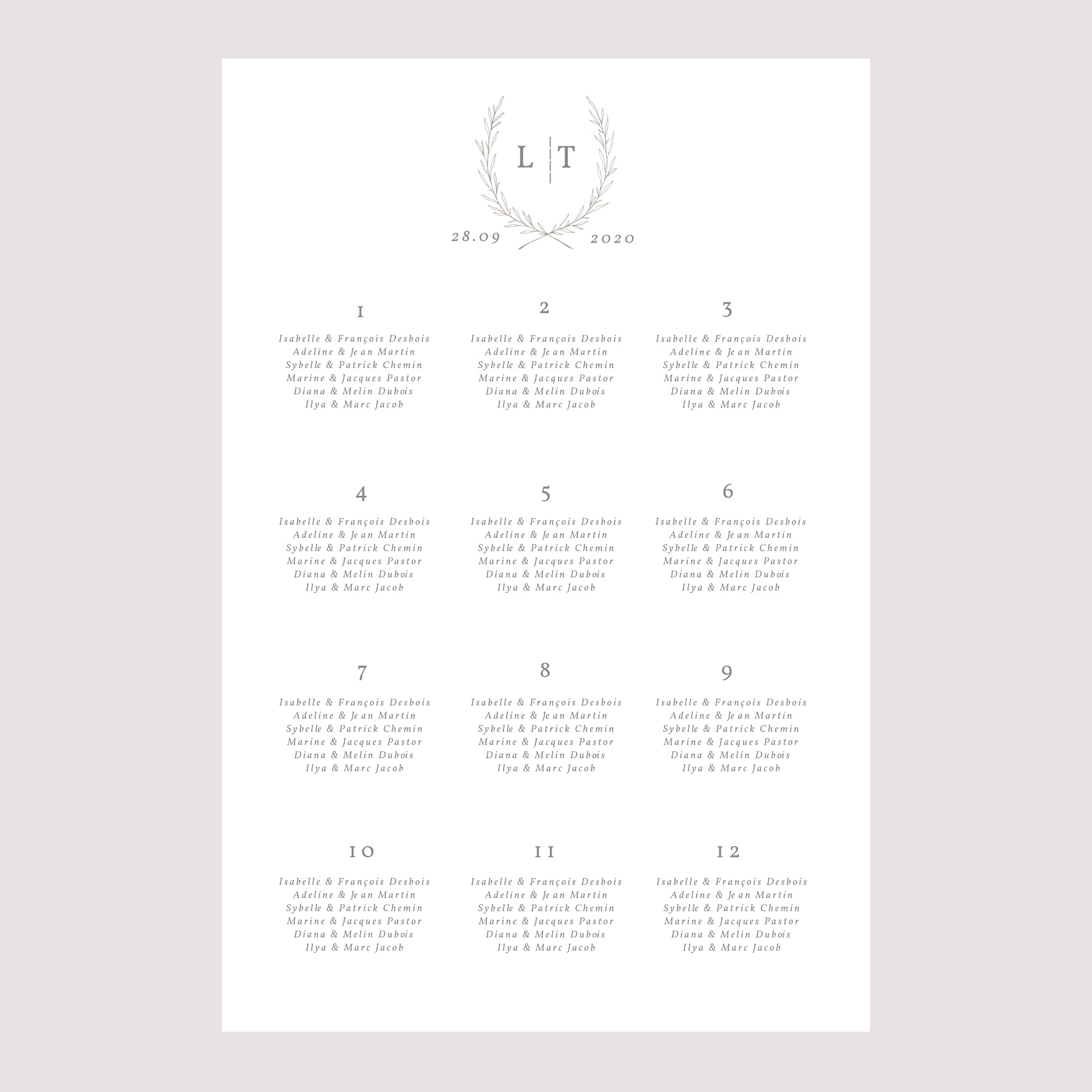 Sitzplan Hochzeit Porträt 60 x 90 cm Kinfolk floral foto N° 2