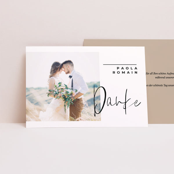 Dankeskarte Hochzeit Landschaft Handschriftliche Typo foto
