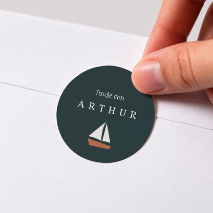 Sticker Taufe Rund Kleines Schiff foto N° 1