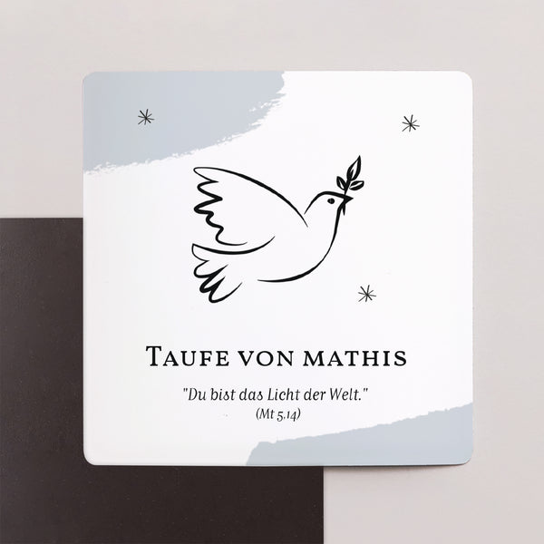 Dankeskarte Taufe Satz von 9, magnetisch. Heilige Taube foto