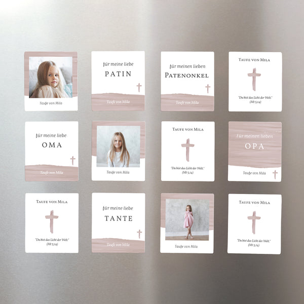 Dankeskarte Taufe Pack mit 12, magnetisch Rosa Pinsel foto