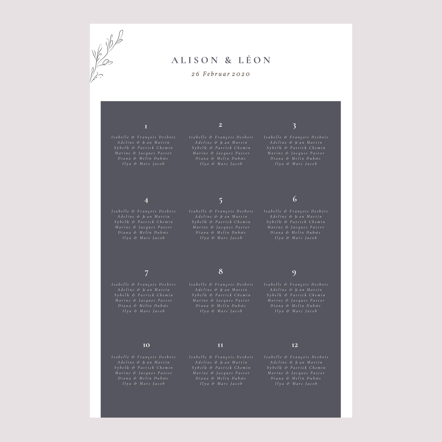 Sitzplan Hochzeit Porträt 60 x 90 cm Inspiration Kinfolk foto N° 2