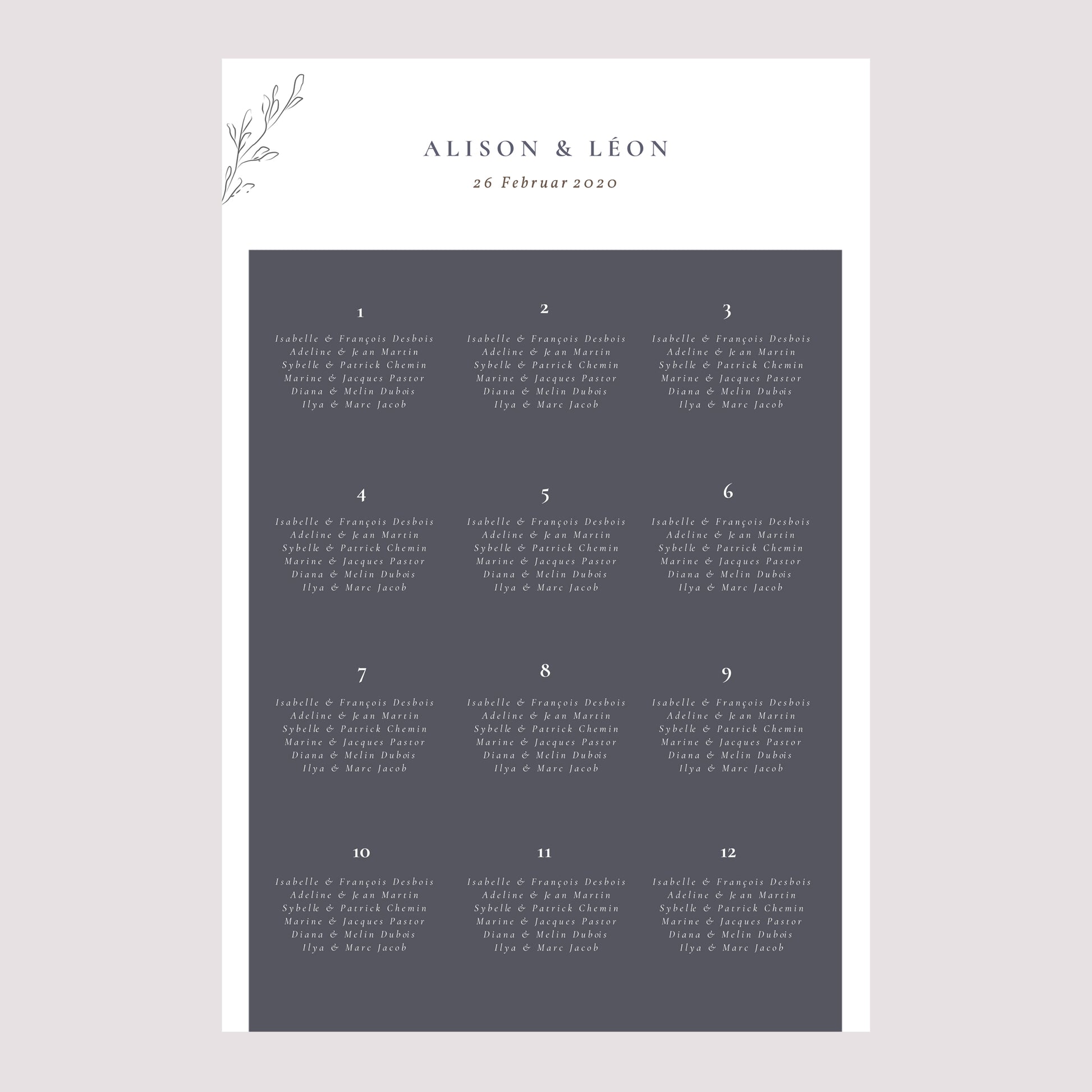 Sitzplan Hochzeit Porträt 60 x 90 cm Inspiration Kinfolk foto N° 2