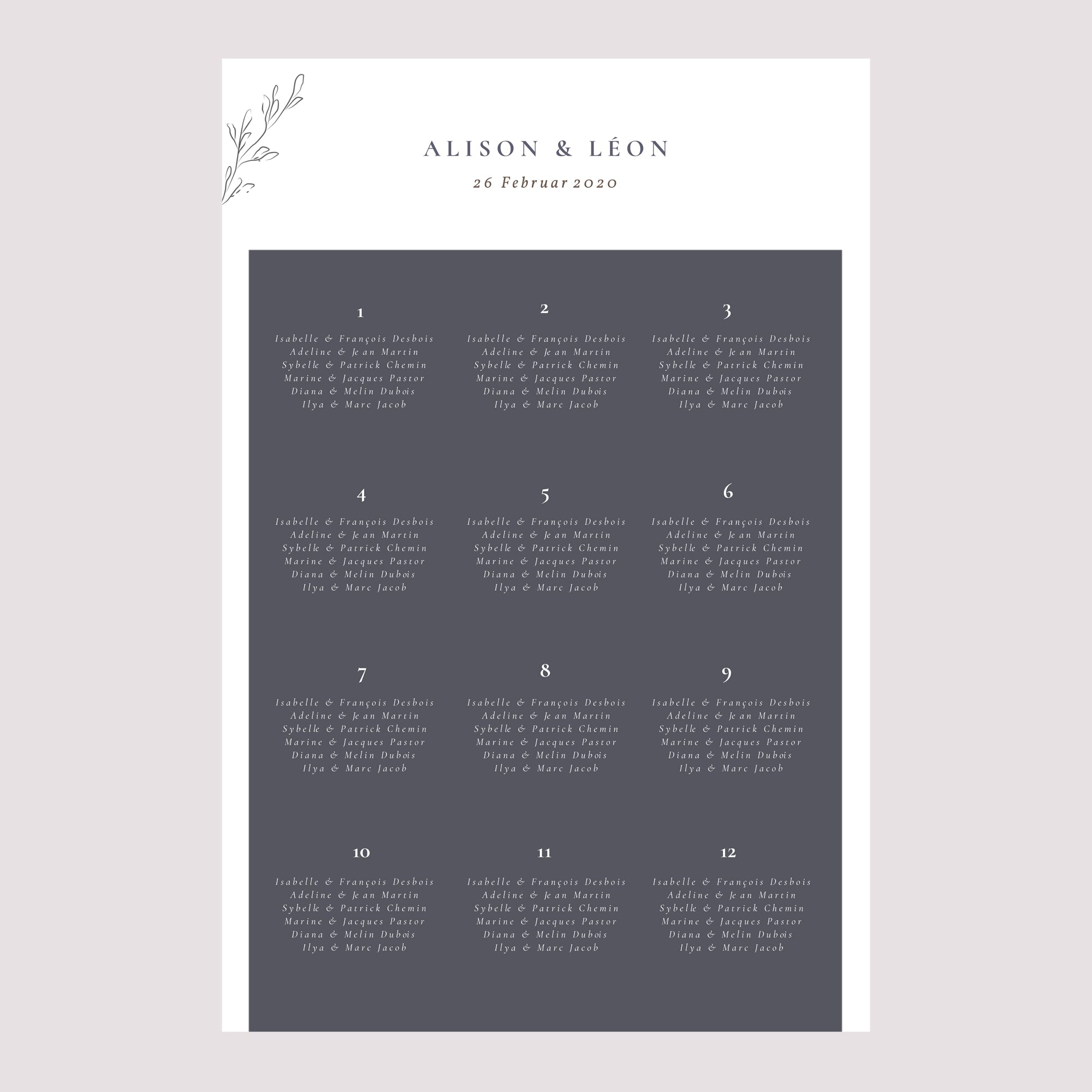 Sitzplan Hochzeit Porträt 60 x 90 cm Inspiration Kinfolk foto N° 2
