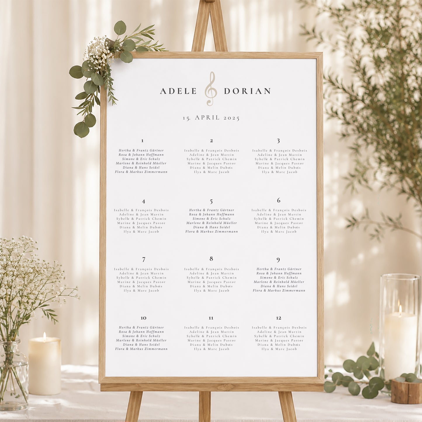 Sitzplan Hochzeit Porträt 60 x 90 cm Musik foto N° 1
