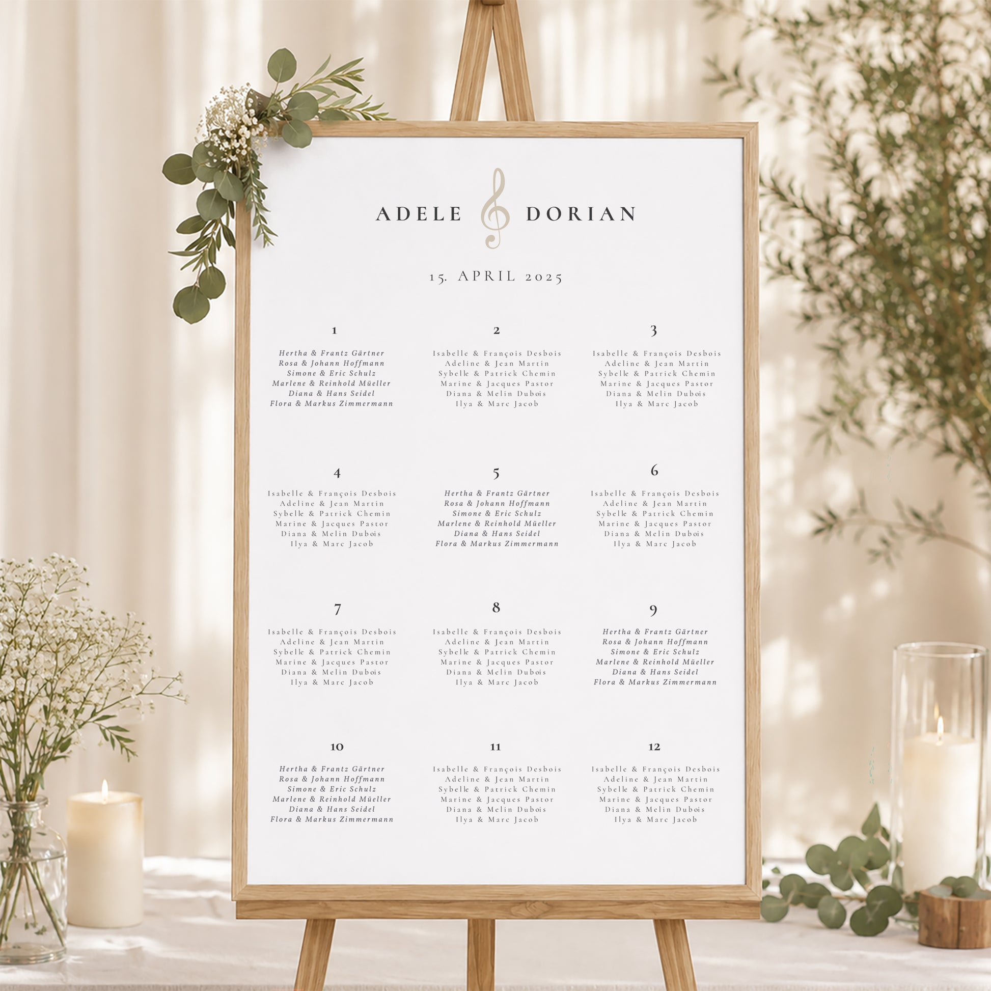 Sitzplan Hochzeit Porträt 60 x 90 cm Musik foto N° 1