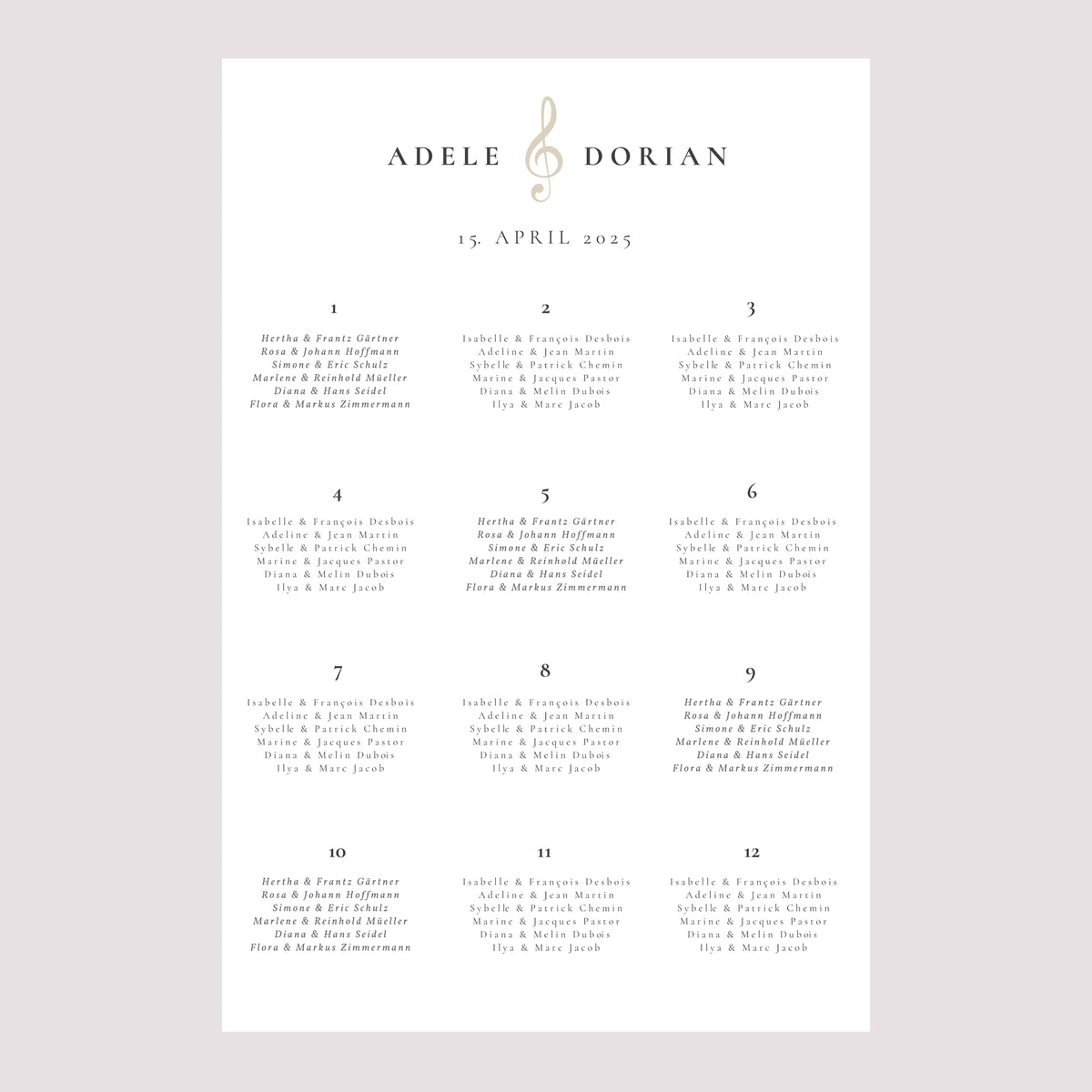Sitzplan Hochzeit Porträt 60 x 90 cm Musik foto N° 2
