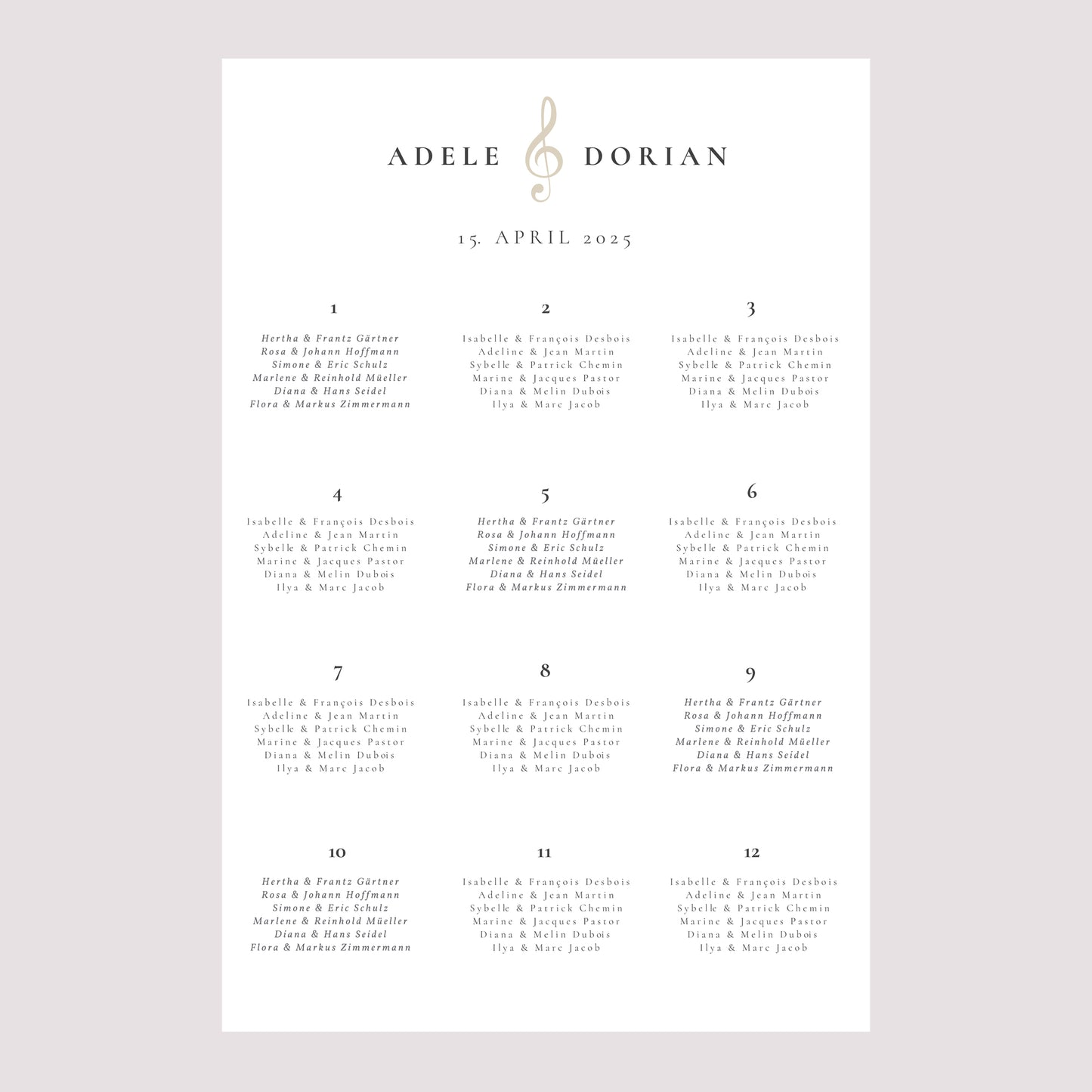 Sitzplan Hochzeit Porträt 60 x 90 cm Musik foto N° 2