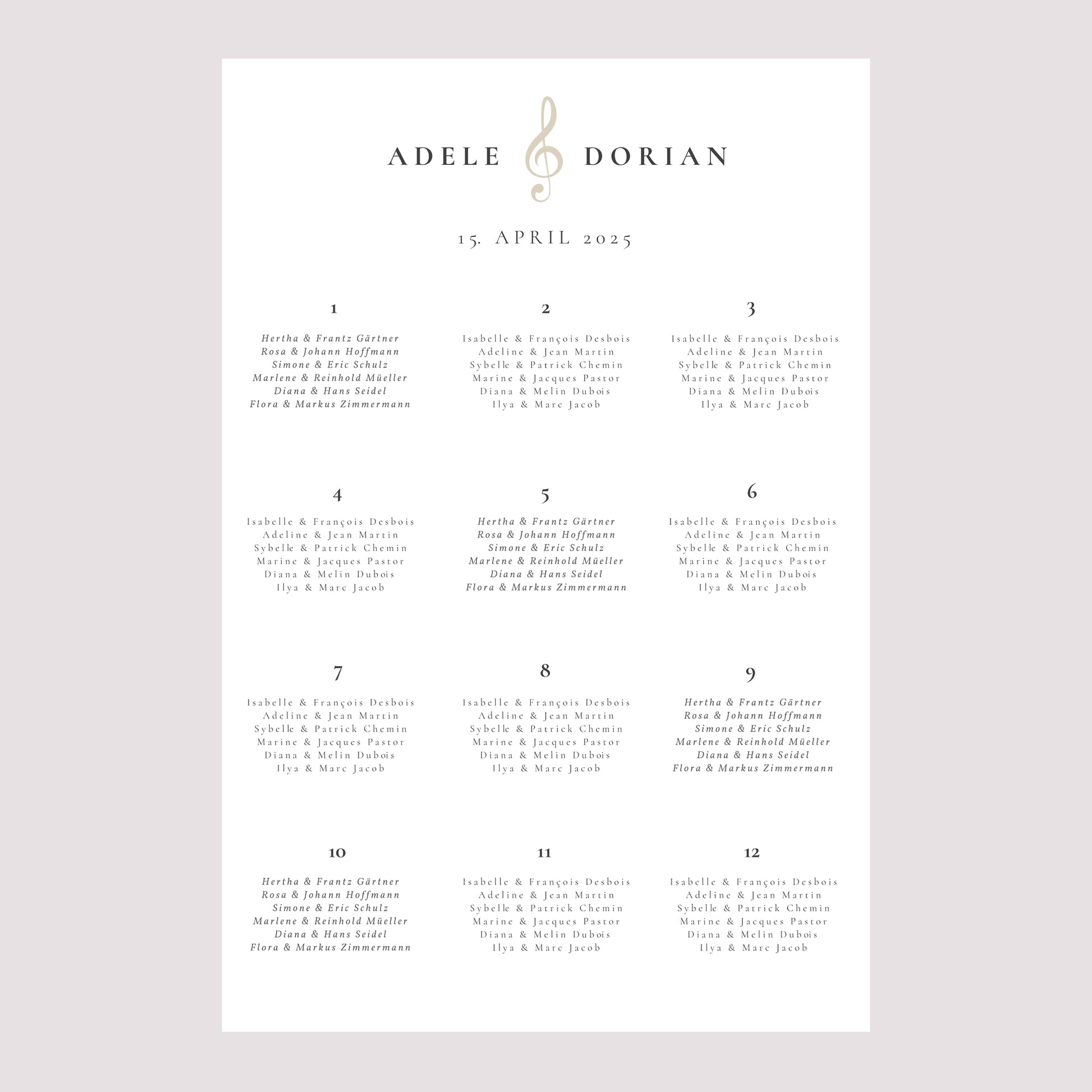 Sitzplan Hochzeit Porträt 60 x 90 cm Musik foto N° 2