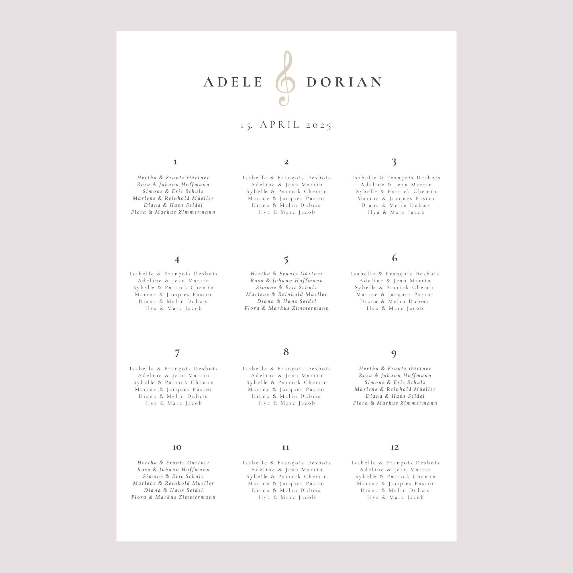 Sitzplan Hochzeit Porträt 60 x 90 cm Musik foto N° 2