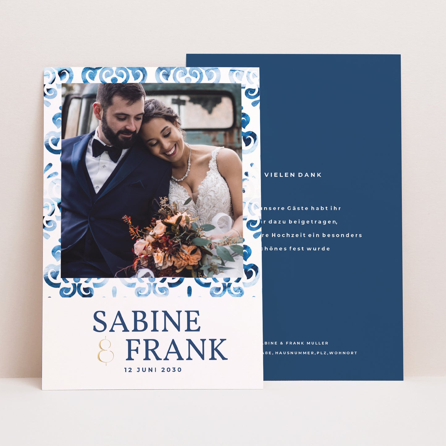 Dankeskarte Hochzeit PortraitPorträt Azulejos foto N° 1
