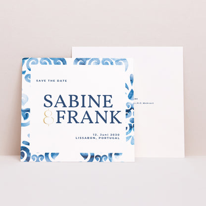 Save the date Karte Hochzeit Quadrat Azulejos foto N° 1