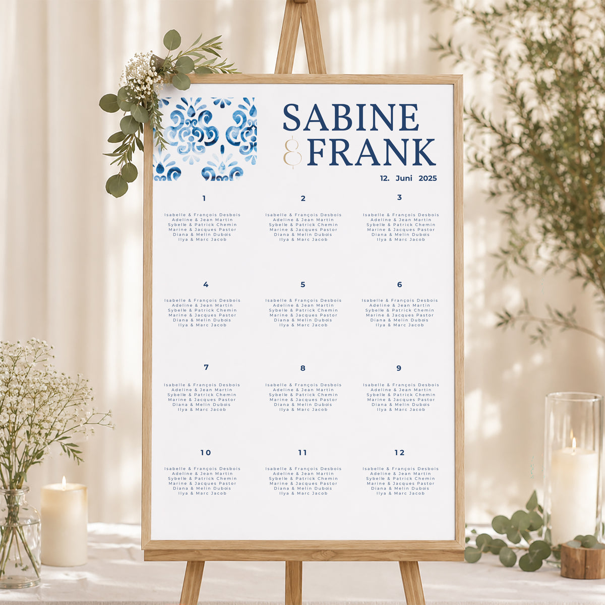 Sitzplan Hochzeit Porträt 60 x 90 cm Azulejos foto N° 1