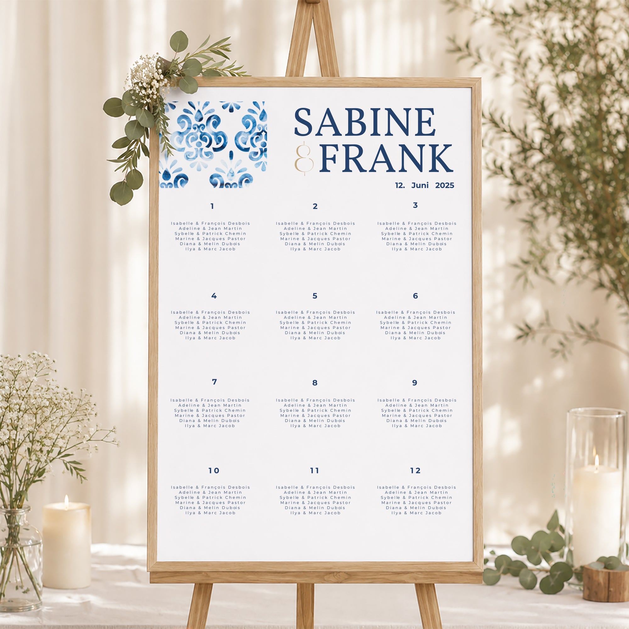Sitzplan Hochzeit Porträt 60 x 90 cm Azulejos foto N° 1