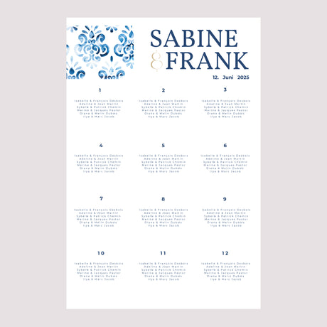 Sitzplan Hochzeit Porträt 60 x 90 cm Azulejos