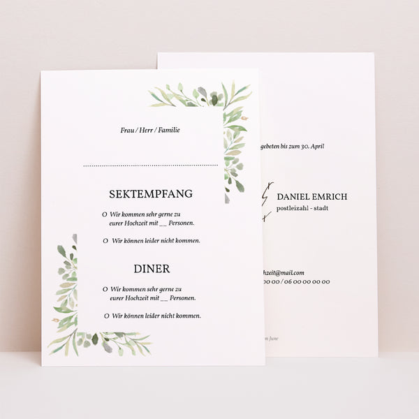 Antwortkarte Hochzeit Porträt Rahmen Blätter foto