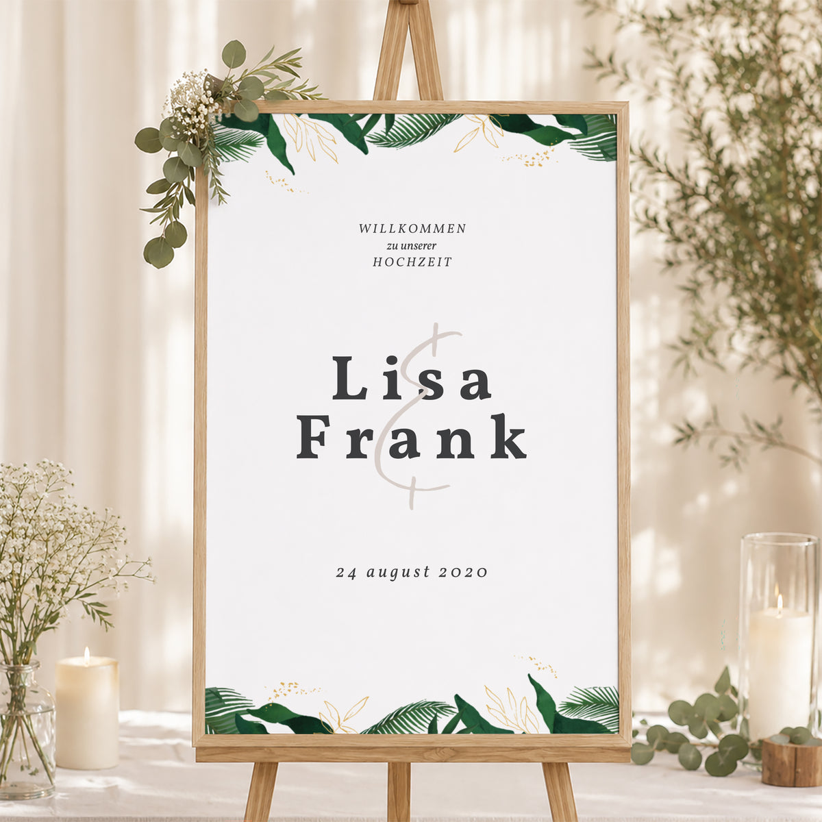 Begrüßungstafel Hochzeit Porträt 60 x 90 cm Tropischer Garten foto N° 1