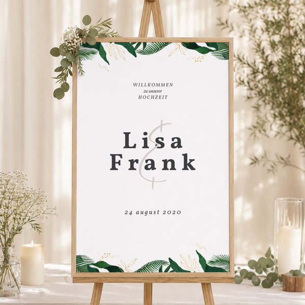 Begrüßungstafel Hochzeit Porträt 60 x 90 cm Tropischer Garten foto