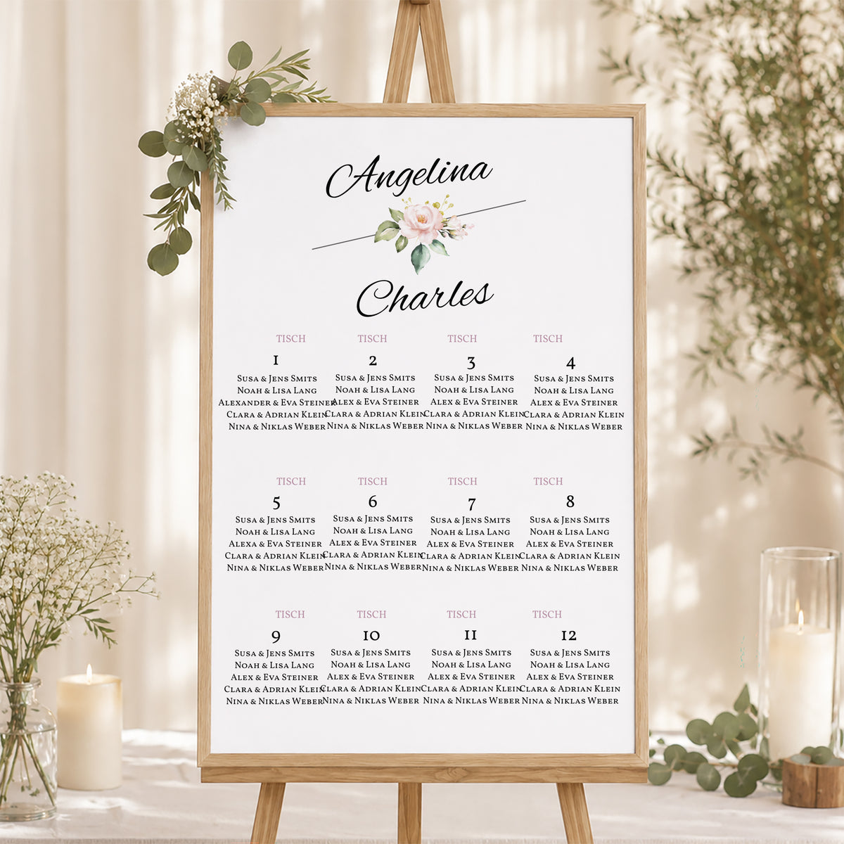 Sitzplan Hochzeit Porträt Romantische Kraft foto N° 1