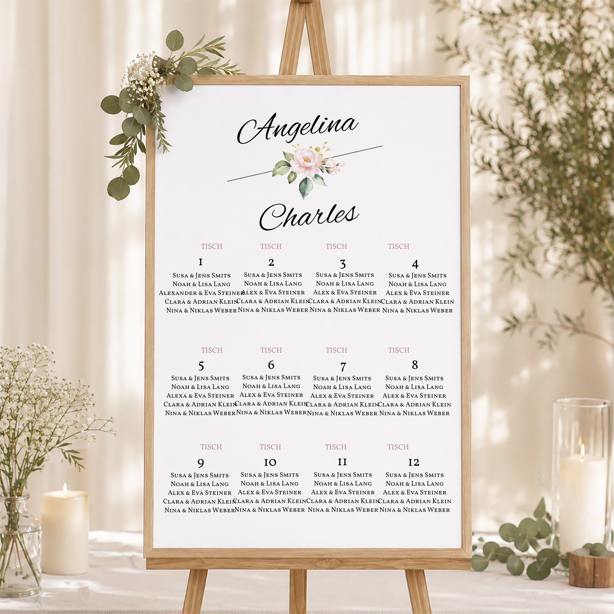 Sitzplan Hochzeit Porträt Romantische Kraft foto N° 1