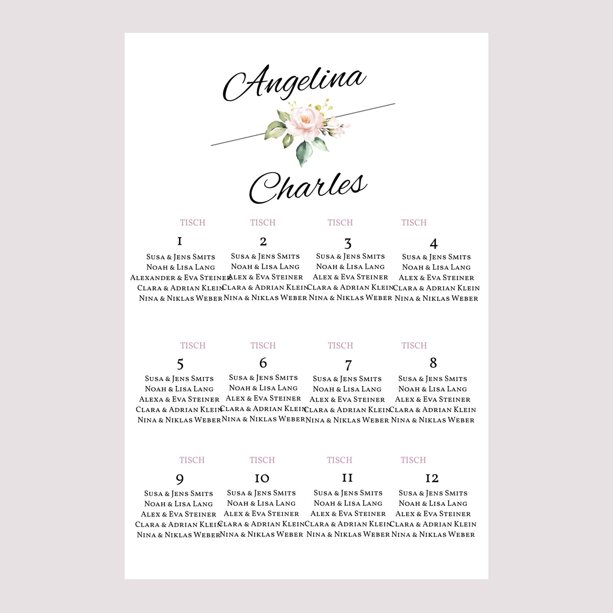 Sitzplan Hochzeit Porträt Romantische Kraft foto N° 2
