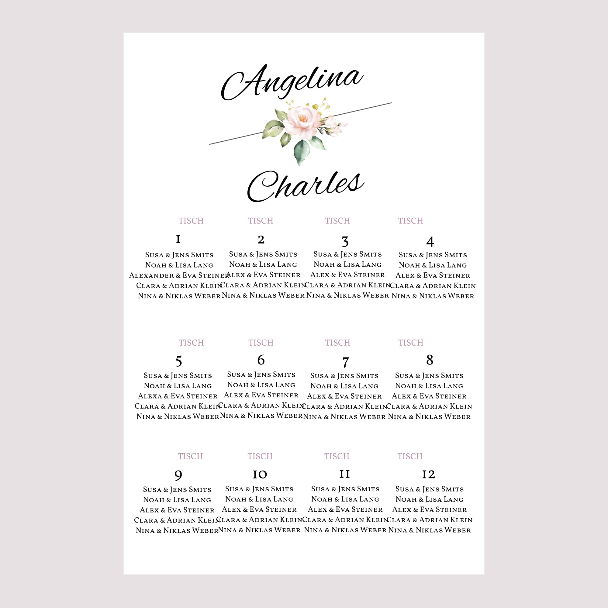 Sitzplan Hochzeit Porträt Romantische Kraft foto N° 2