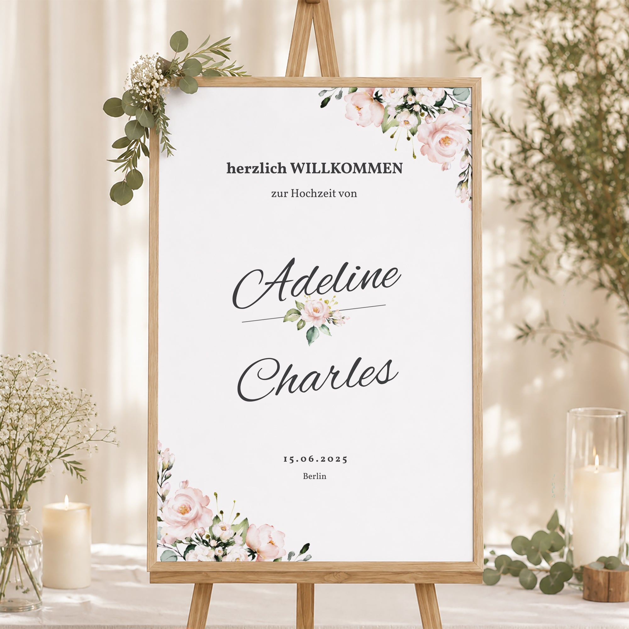 Begrüßungstafel Hochzeit Porträt 60 x 90 cm Romantische Kraft foto N° 1