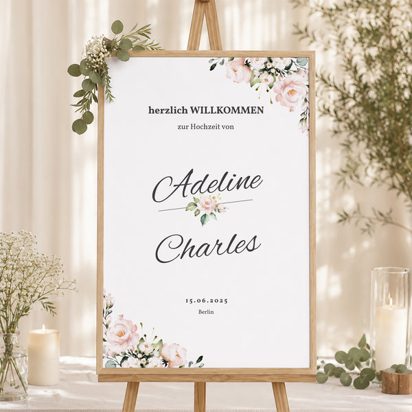 Begrüßungstafel Hochzeit Porträt 60 x 90 cm Romantische Kraft foto