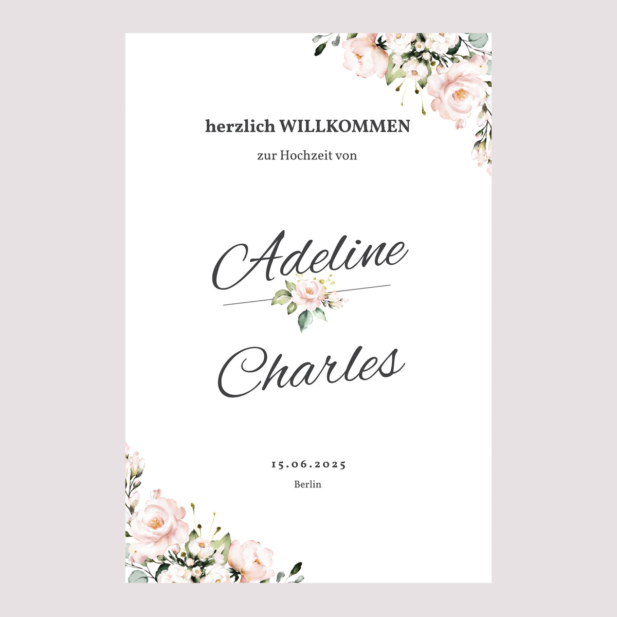 Begrüßungstafel Hochzeit Porträt 60 x 90 cm Romantische Kraft foto N° 2