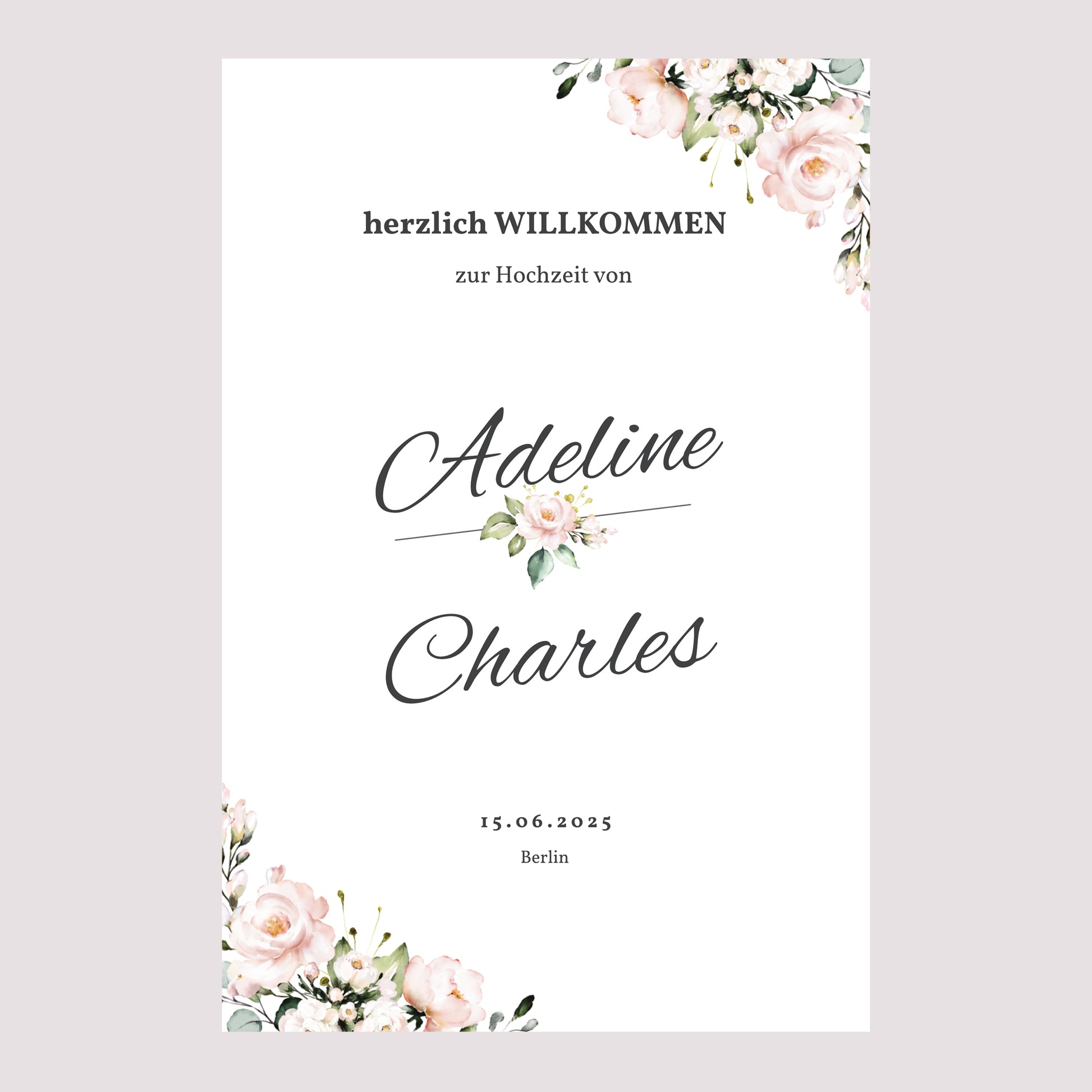 Begrüßungstafel Hochzeit Porträt 60 x 90 cm Romantische Kraft foto N° 2