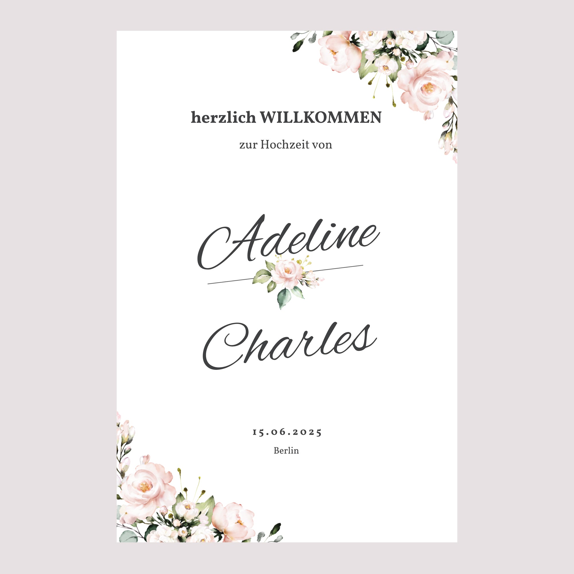 Begrüßungstafel Hochzeit Porträt 60 x 90 cm Romantische Kraft foto N° 2