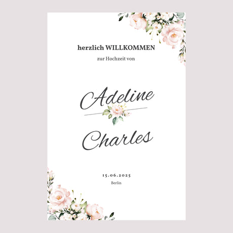 Begrüßungstafel Hochzeit Porträt 60 x 90 cm Romantische Kraft