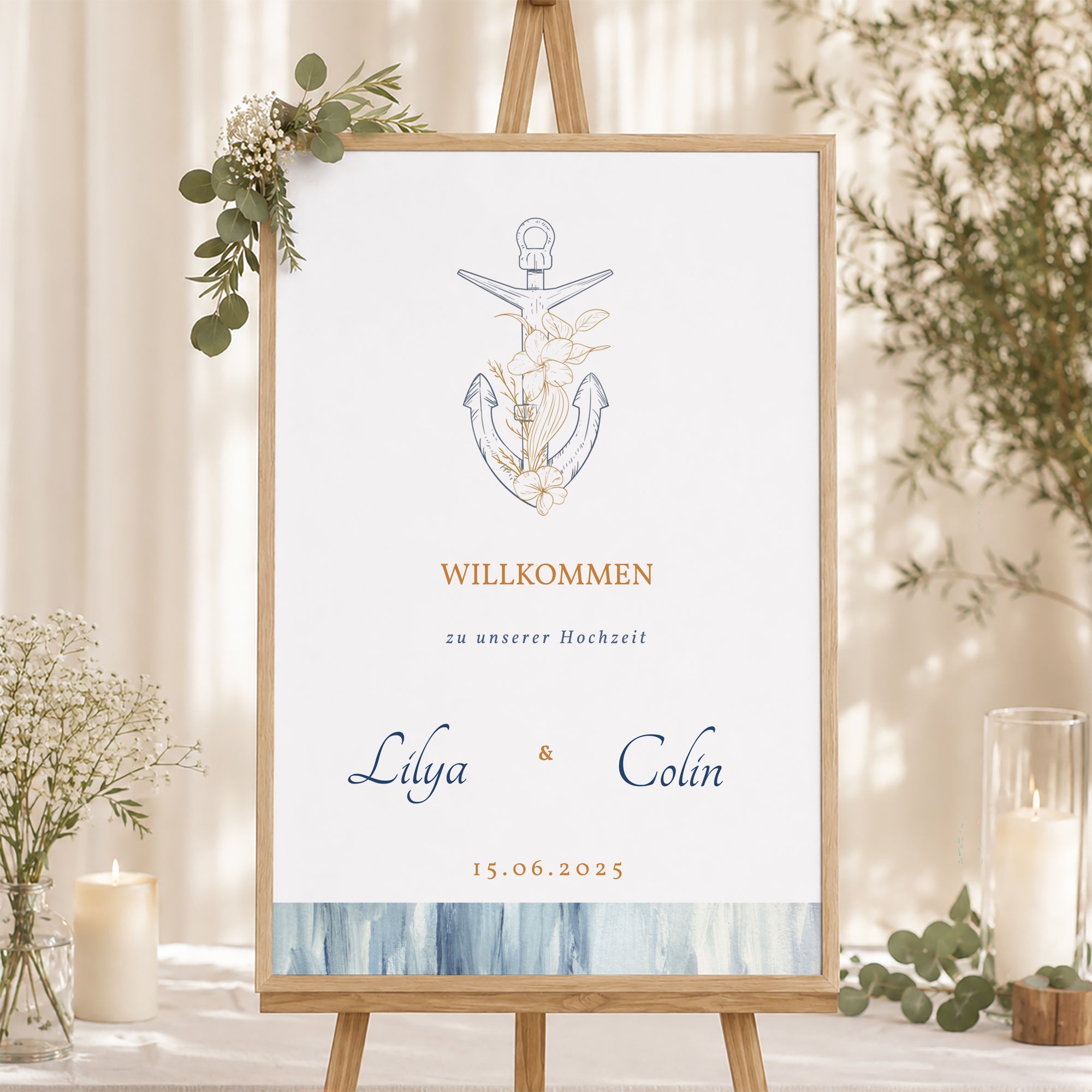 Begrüßungstafel Hochzeit Porträt 60 x 90 cm Côté Mer foto N° 1