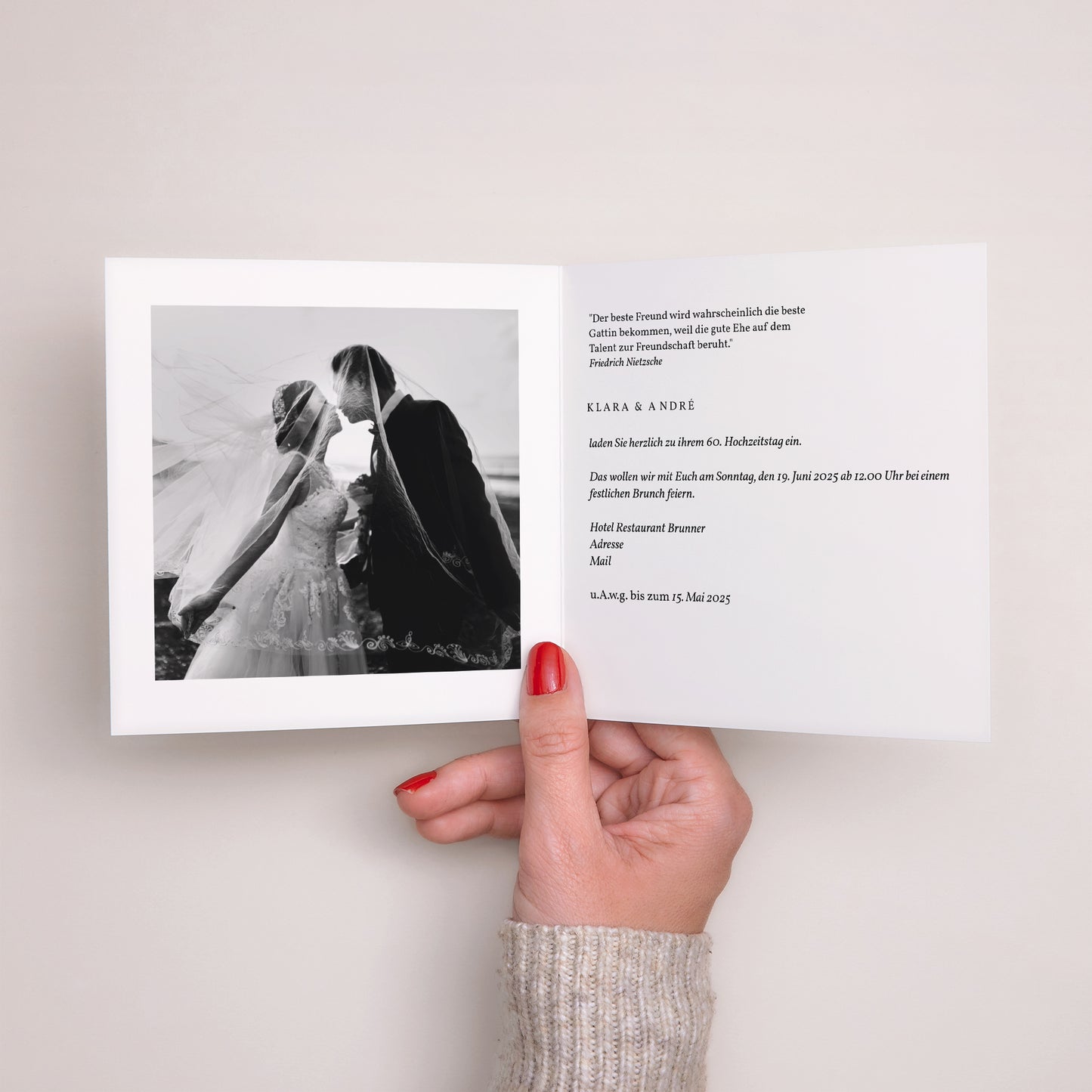 Einladungskarte Hochzeitstag Doppelflügiges Quadrat Diamantene Hochzeit - 60 Jahre foto N° 2