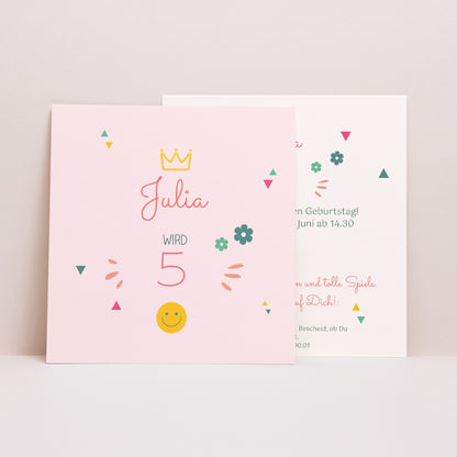 Einladungskarte Kindergeburtstag Quadrat Prinzessin Girly foto N° 1