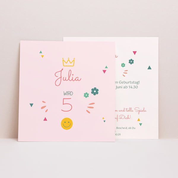 Einladungskarte Kindergeburtstag Quadrat Prinzessin Girly foto