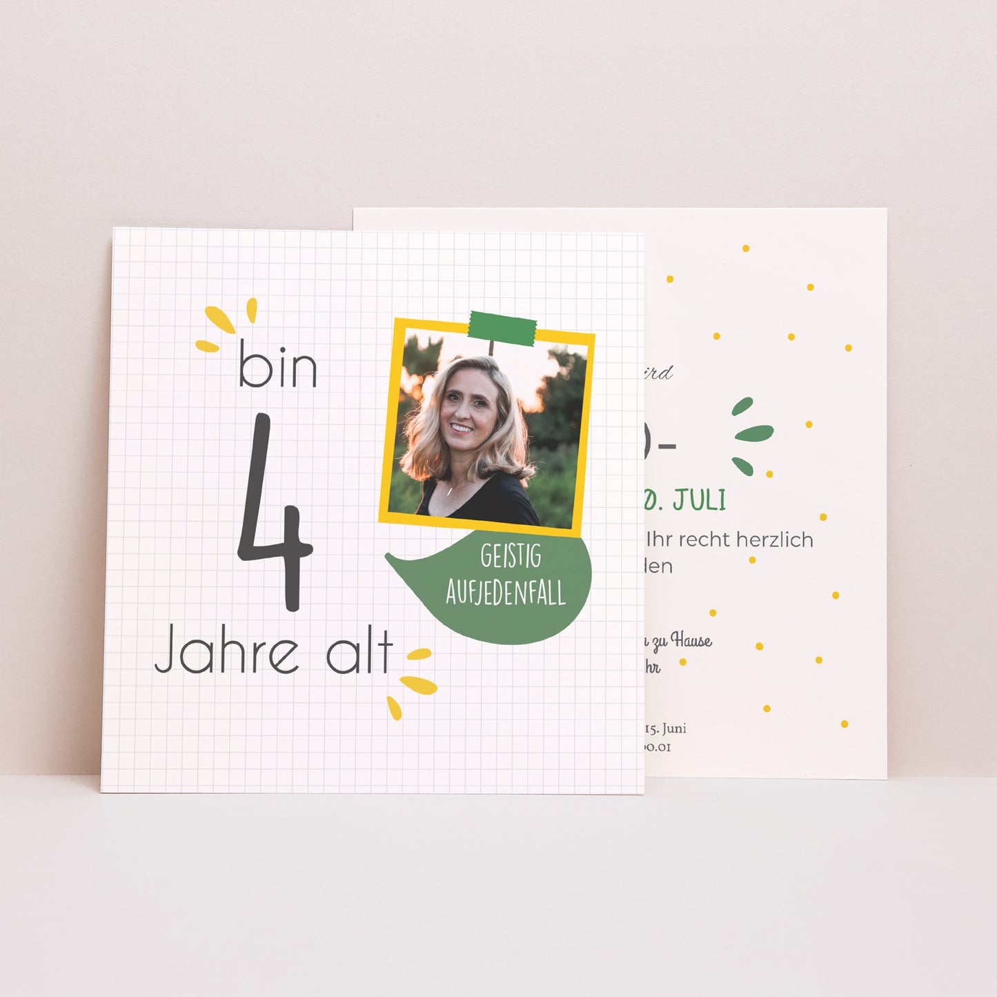 Einladungskarte Geburtstag Quadrat Ich bin vier Jahre alt foto N° 1