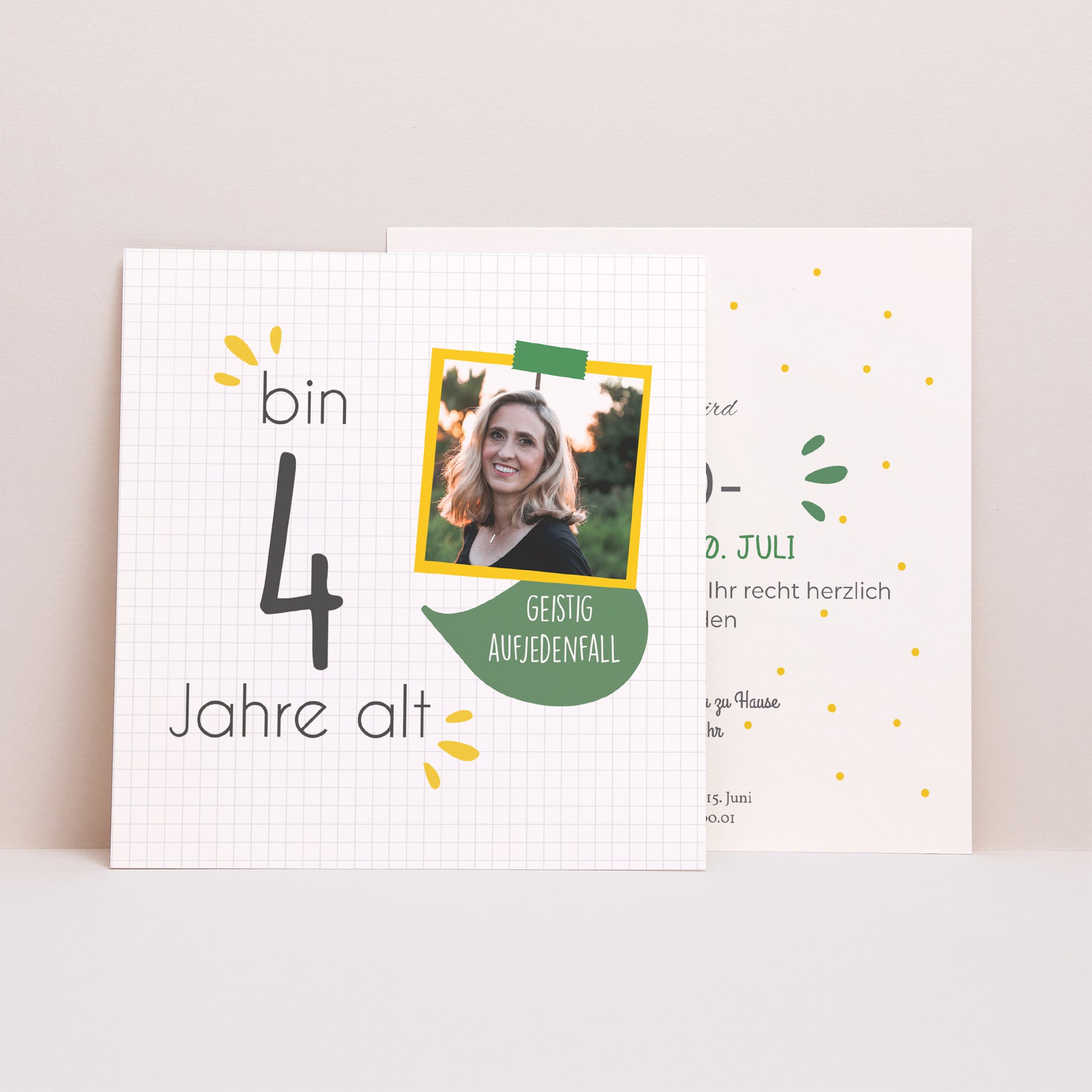 Einladungskarte Geburtstag Quadrat Ich bin vier Jahre alt foto N° 1