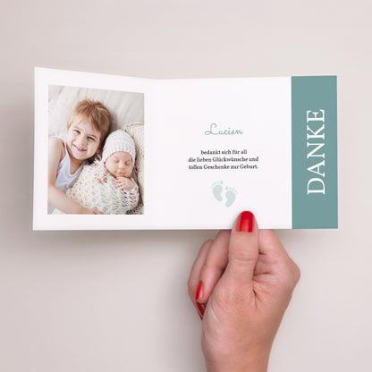 Dankeskarte Geburt Asymmetrische Zweiflügeltür Petits Petons dorés foto N° 2