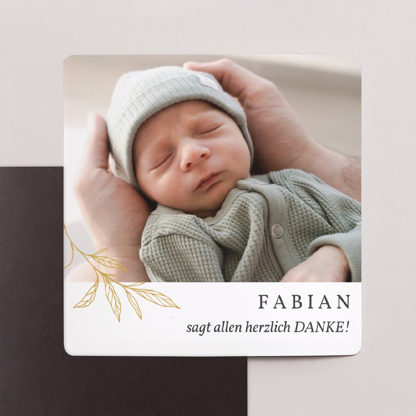 Dankeskarte Geburt Satz von 9, magnetisch. Junge Sprosse foto N° 1