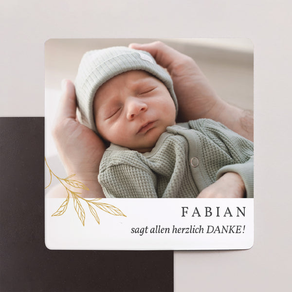Dankeskarte Geburt Satz von 9, magnetisch. Junge Sprosse foto