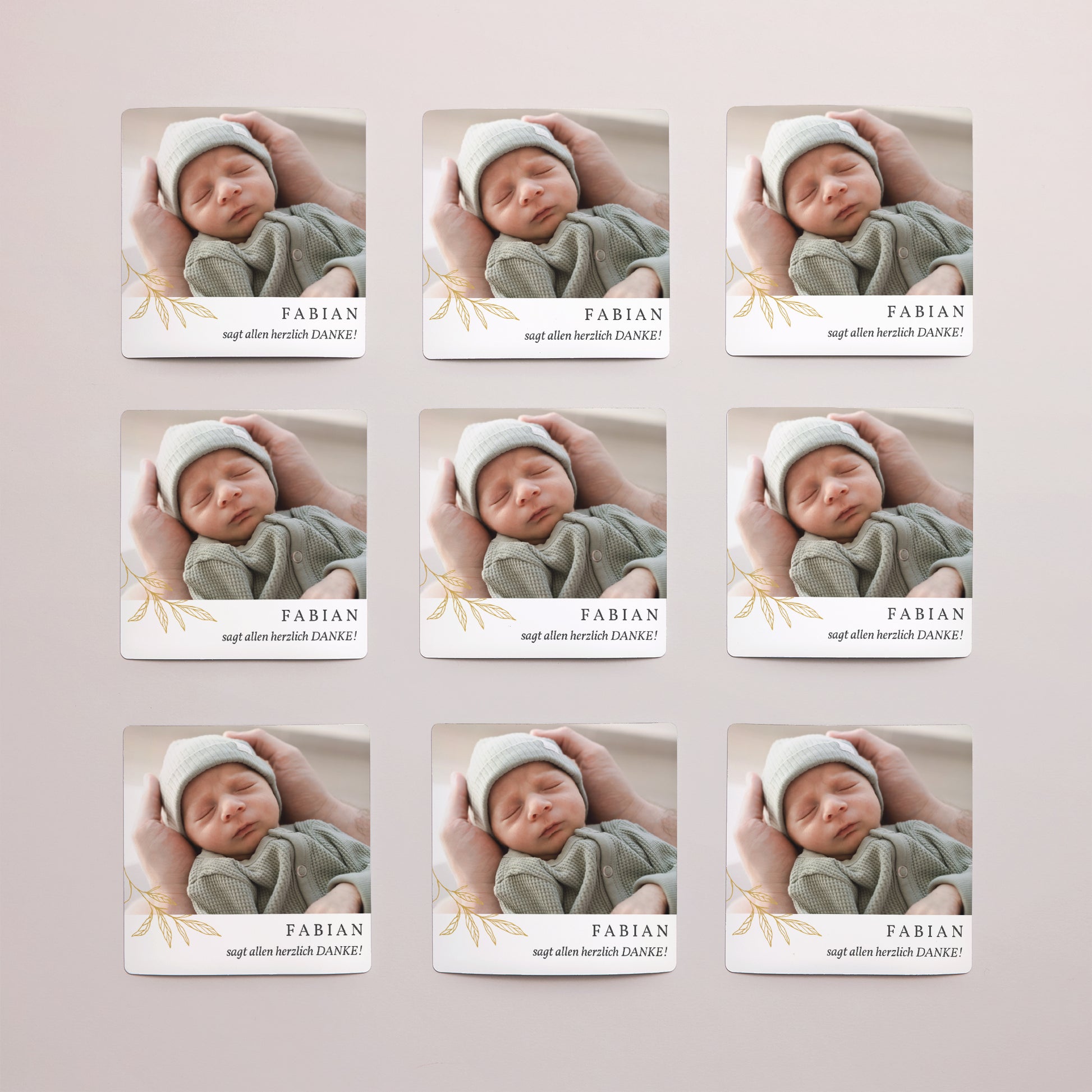 Dankeskarte Geburt Satz von 9, magnetisch. Junge Sprosse foto N° 3