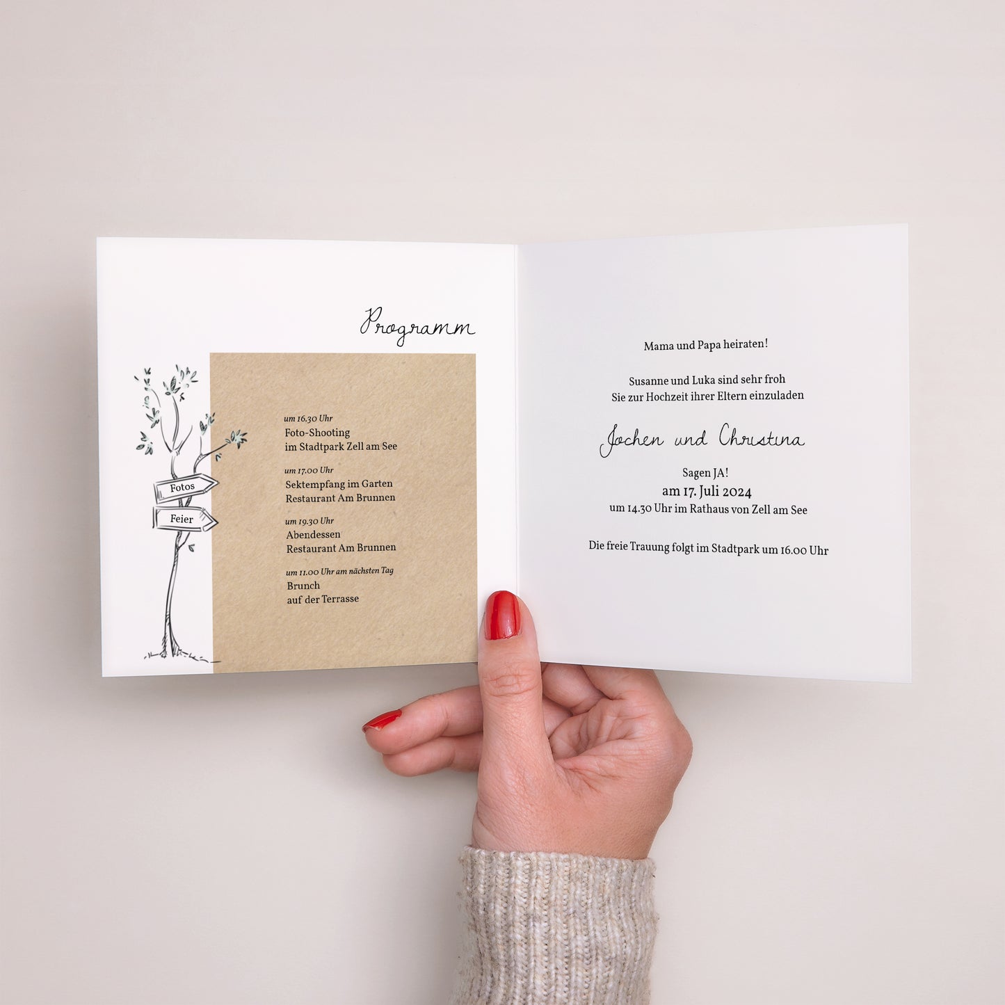Hochzeitseinladung Doppelflügiges Quadrat Guinguette arborée foto N° 2