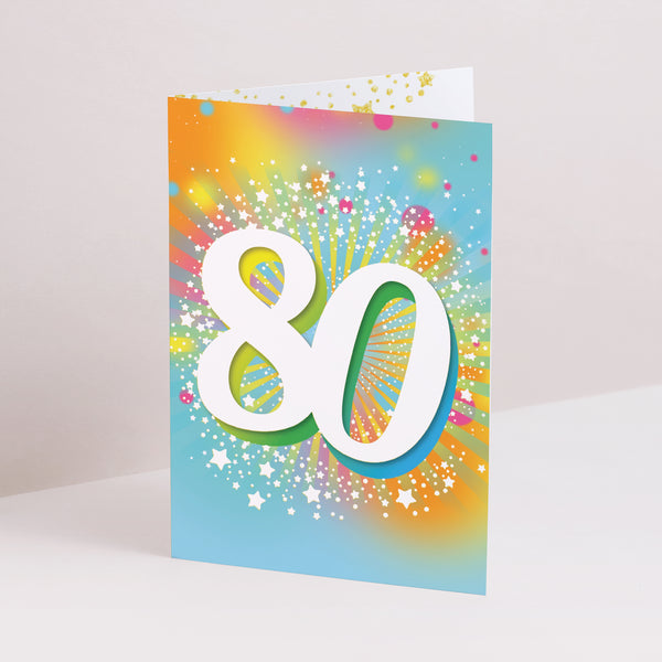 Einladungskarte Geburtstag Doppelter Porträtflügel 80 Jahre, Festlich, Lack foto